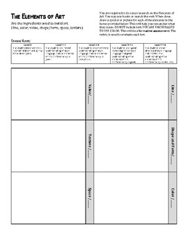 Elements of Art and Principles of Design Drawing Assessment, with Rubric