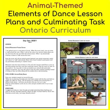 Preview of Elements of Dance Lessons and Culminating Task - animal-themed version