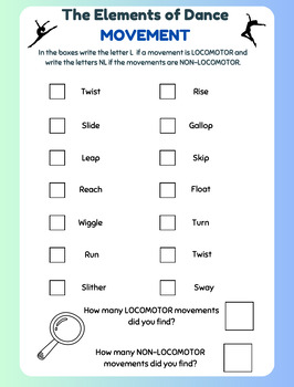 Preview of Elements of Dance (Movement) Worksheet