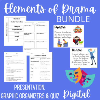Preview of Elements of Drama Bundle- Presentation, Graphic Organizer & Quiz Google Slides