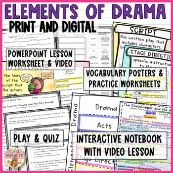 Preview of Elements of Drama UNIT Interactive Notebook Video Lessons & Comprehension