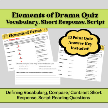 Preview of Elements of Drama Quiz || Drama Unit, Plays & Scripts