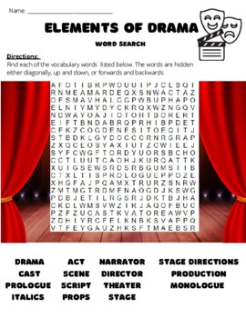 Preview of Elements of Drama Word Search with Answer Key PDF