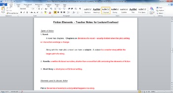 Preview of Elements of Fiction Binder Notes and Lecture Answers