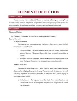 Preview of Elements of Fiction (Lesson Notes and PowerPoint Presentation)