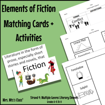 Preview of Elements of Fiction Matching Cards + Activities 