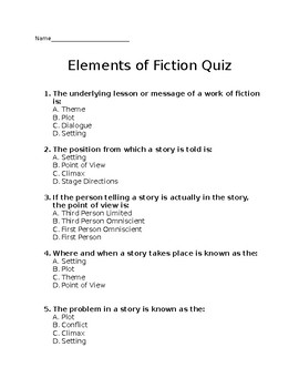 literature review the elements of fiction answer key
