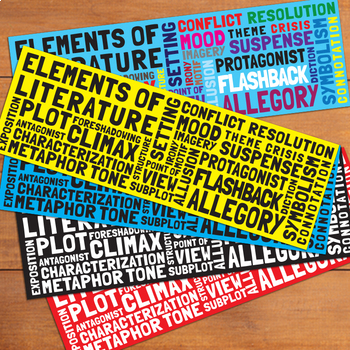 Preview of Elements of Literature: Bookmark Cheat Sheet Pack: 5 designs; 2 Sizes: 6X2 & 7X2