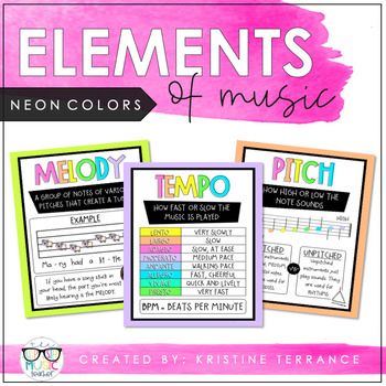 Preview of Elements of Music Anchor Charts - NEON