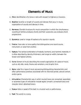 Elements of Music Definitions by Marc McGhee | Teachers Pay Teachers