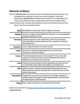 Preview of Elements of Music Definitions