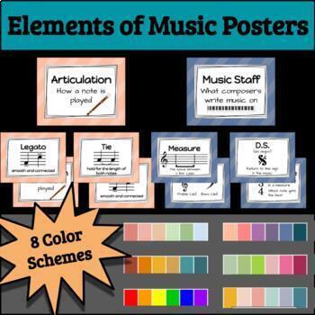 Preview of Elements of Music Posters/Musical Terms -- 8 Color Schemes!