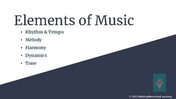 Preview of Elements of Music Slides Definitions