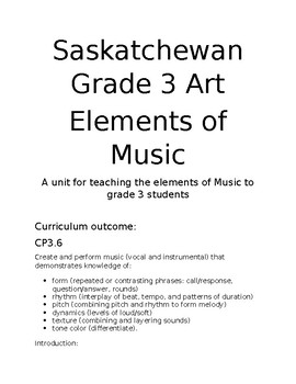 Preview of Elements of Music Unit Plan