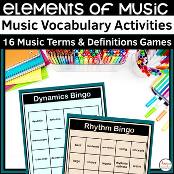 Preview of Elements of Music Vocabulary Activities | Music Terms & Definitions Games
