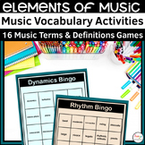 Elements of Music Vocabulary Activities | Music Terms & De