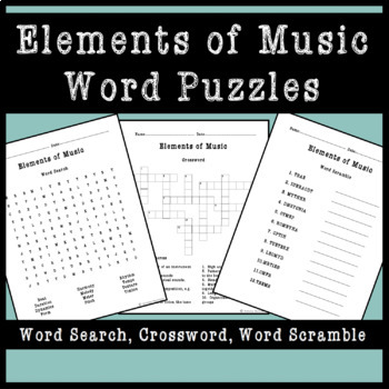 Preview of Elements of Music Word Puzzles - Word Search, Crossword, and Word Scramble