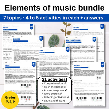 Preview of Elements of Music bundle: Worksheet bundle of All 7 Elements