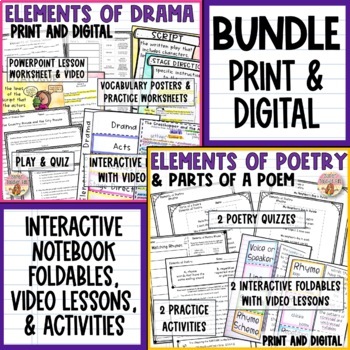 Preview of Elements of Poetry & Drama BUNDLE Interactive Notebooks Video Lessons Activities