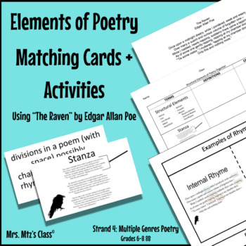 Preview of Elements of Poetry Matching Cards + Activities (The Raven)