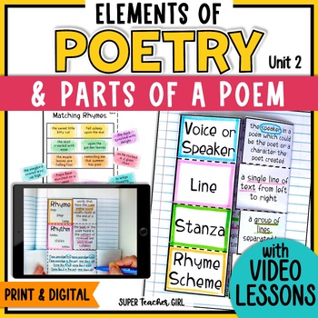 Preview of Elements of Poetry & Parts of a Poem Interactive Notebook Videos & Activities