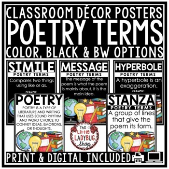 Preview of Elements of Poetry Term Posters, Poem Poetry Month April Bulletin Board