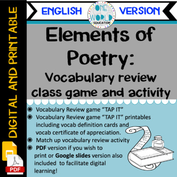 Preview of Elements of Poetry: Vocab Review Game "TAP IT" & Match Up activity