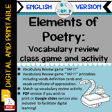 Elements of Poetry: Vocab Review Game "TAP IT" & Match Up 