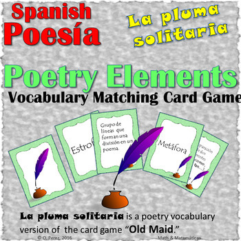 Preview of Poetry Elements Spanish Vocabulario de Elementos de la Poesia Vocabulary Game