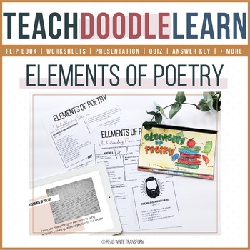Preview of Elements of Poetry doodle flip book, interactive presentation, worksheets, quiz