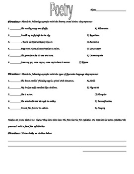Elements of Poetry worksheet by laurie nelson | Teachers Pay Teachers