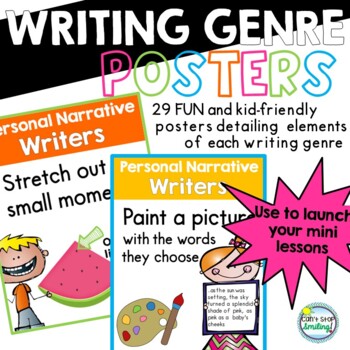 Preview of Writing Genre Posters Incl Opinion, Realistic Fiction, Nonfiction & Narrative
