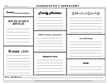 Elements of a Biography Graphic Organizer by Courtney Eller | TpT