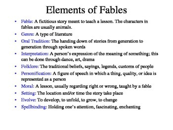 Image result for what are the elements of a fable