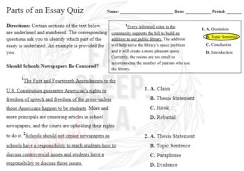 Preview of Elements of an Argumentative Essay Quiz