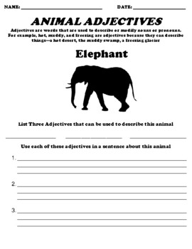 Elephant ADJECTIVES UDL ASSIGNMENT by Northeast Education | TPT