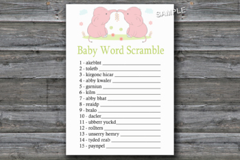 Elephant Baby Word Scramble Game,Rose Elephant Baby shower games-194