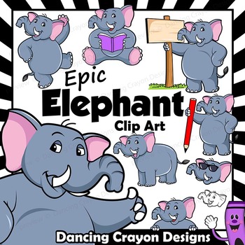 Preview of Elephant Clip Art with Signs - Letter E in Alphabet Animal Series