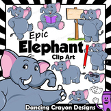 Elephant Clip Art with Signs - Letter E in Alphabet Animal Series