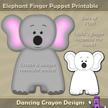 Preview of Elephant Finger Puppet | Reminder Note