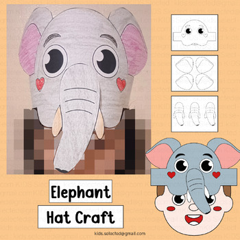 Preview of Elephant Hat Craft Safari Animals Activities Zoo Crown Headband Writing Coloring