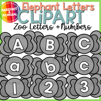 Preview of Elephant Letters and Numbers Clip Art - Zoo Letters Clipart - Zoo Clipart