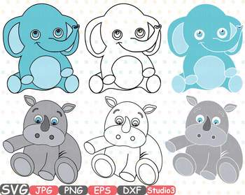 Preview of Elephant Rhino Outline draw clipart Safari Baby Animals africa jungle zoo -749S