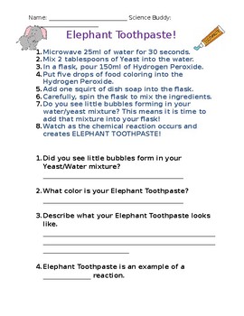 Elephant Toothpaste Lab Worksheet - prntbl.concejomunicipaldechinu.gov.co