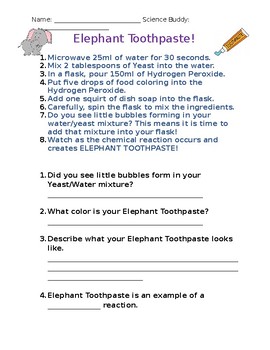 Preview of Elephant Toothpaste Lab