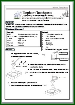 Elephant Toothpaste Science Experimental Worksheet for kids by Smiley