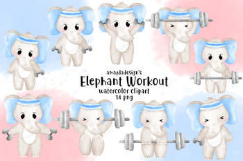 Preview of Elephant Workout, Gym, Exercise Clipart, workout clipart, elephants clipart