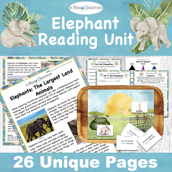 Preview of Elephants 2nd Grade Nonfiction Reading Writing Unit Prepositions W.2.2 & RI.2.7