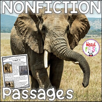 Preview of Elephants Passages for Close Reading Comprehension Questions Writing Activities