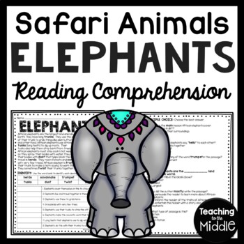 Preview of Elephants Informational Text Reading Comprehension Worksheet Safari Animals